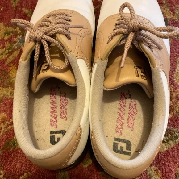 FootJoy Golf Shoe Cleats - Women Sz 7.5 - Classic White Tan Summer Series - Picture 7 of 9